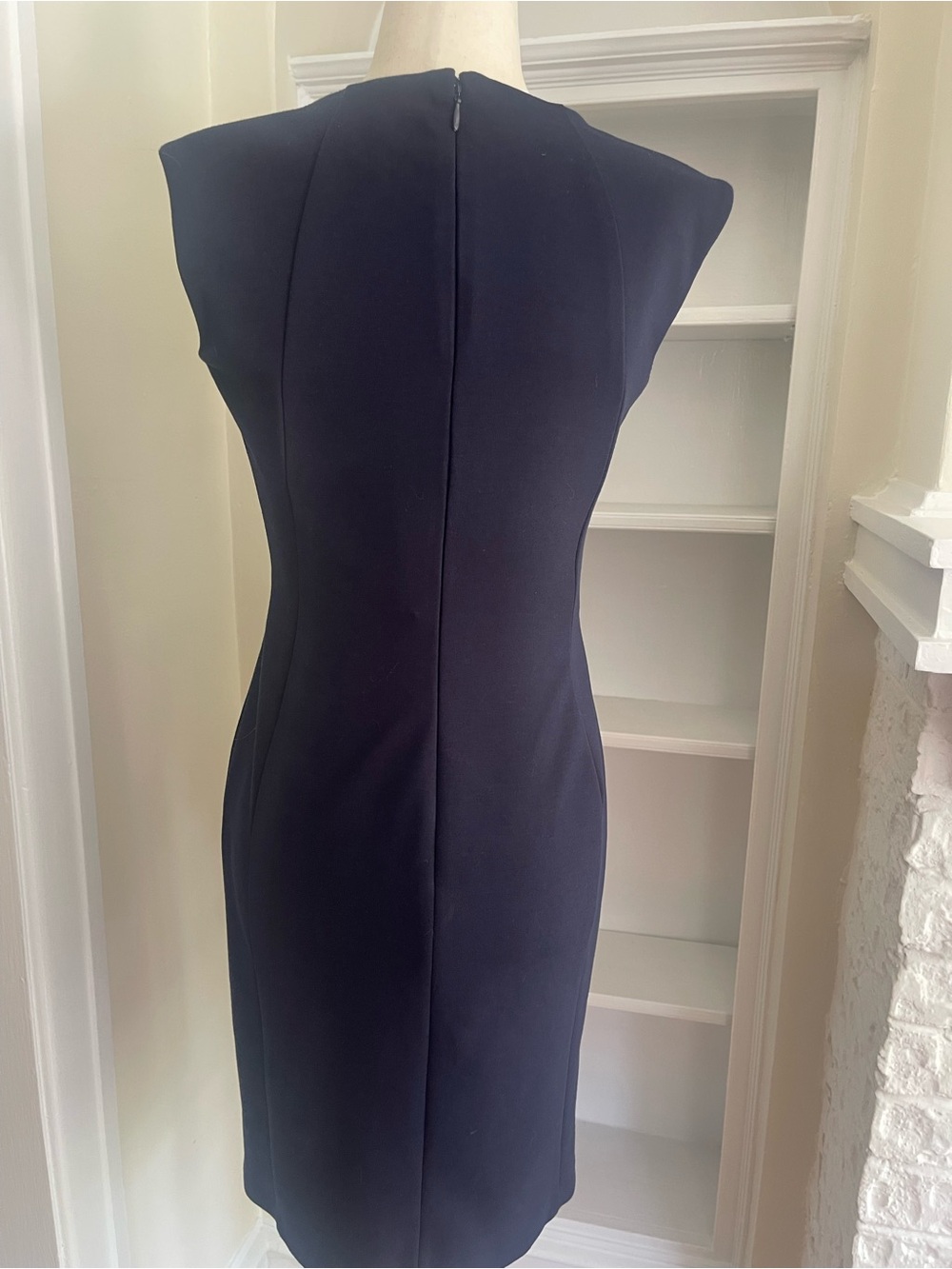 Calvin Klein Navy Midi Sheath Dress with Gold Ring Detail- NEW WITHOUT TAGS - Picture 4 of 7